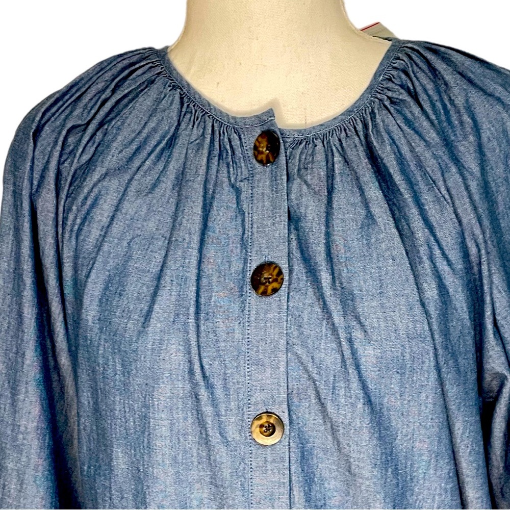 J. Crew NWT Tie Sleeve Button Front 100% Cotton Chambray Shirt Dress Cover Up - Picture 12 of 14